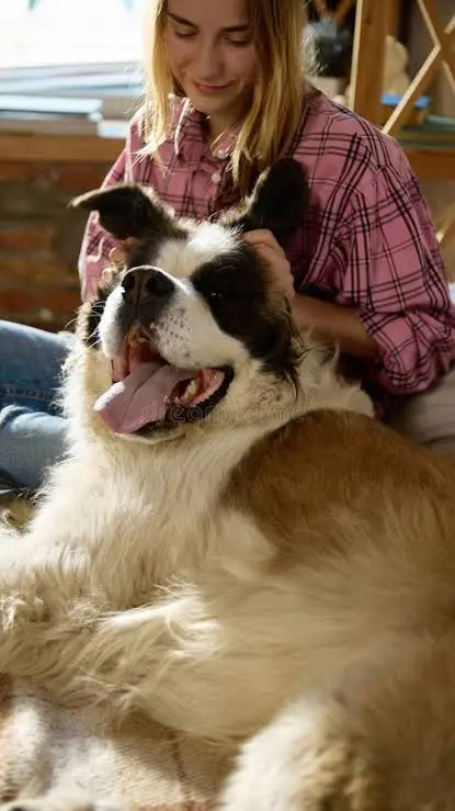 Person lovingly caring for dog at home