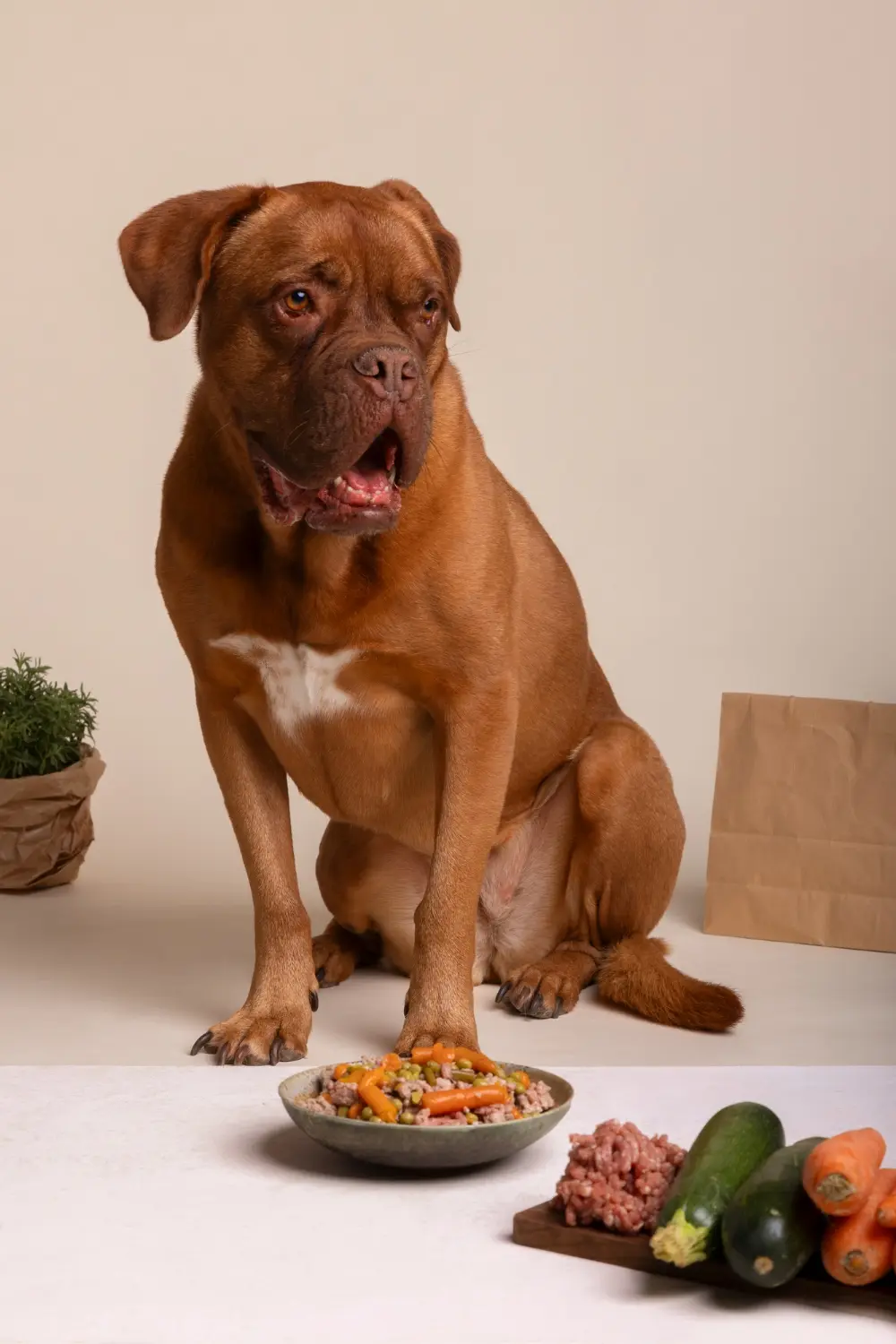 Person caring for dog at home and monitoring weight