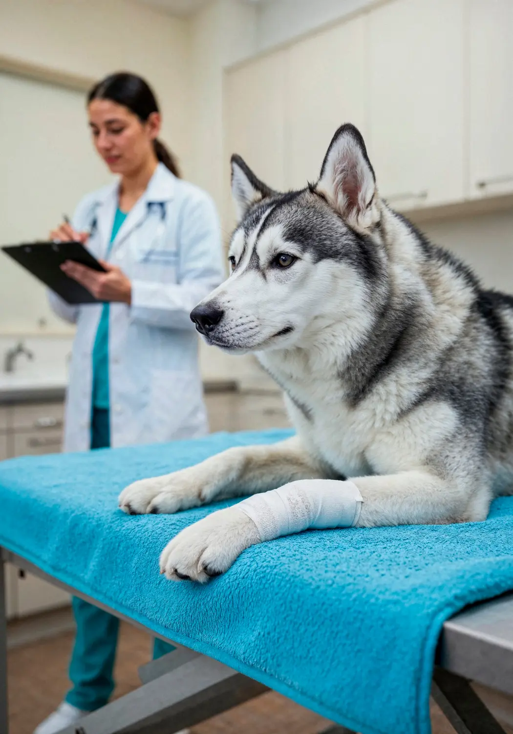 Dog showing signs of leg mass distress needing emergency veterinary care