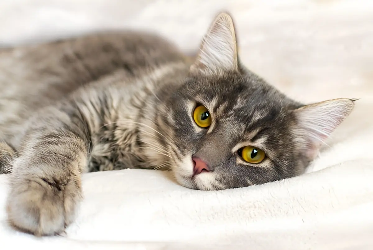 Cat showing signs of anemia including pale gums and lethargy requiring clinical assessment