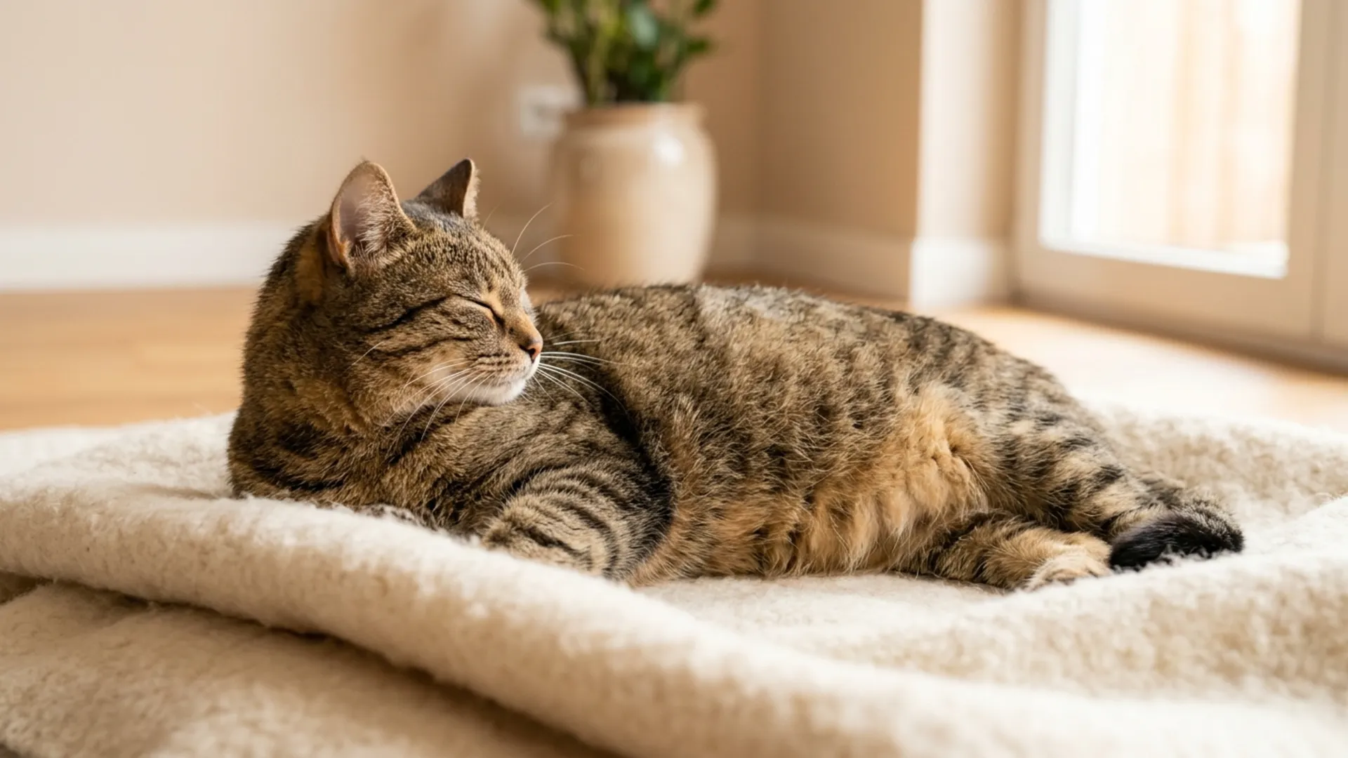 Pregnant cat showing signs including enlarged nipples, abdominal enlargement, and nesting behavior