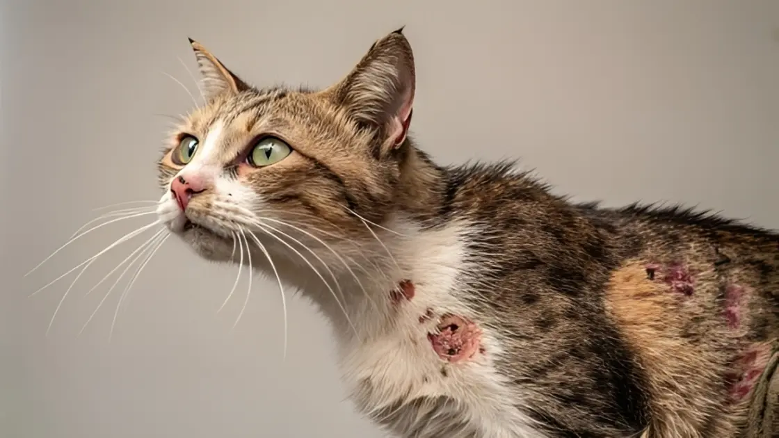 Severe ringworm and skin infection in cats requiring prompt veterinary care