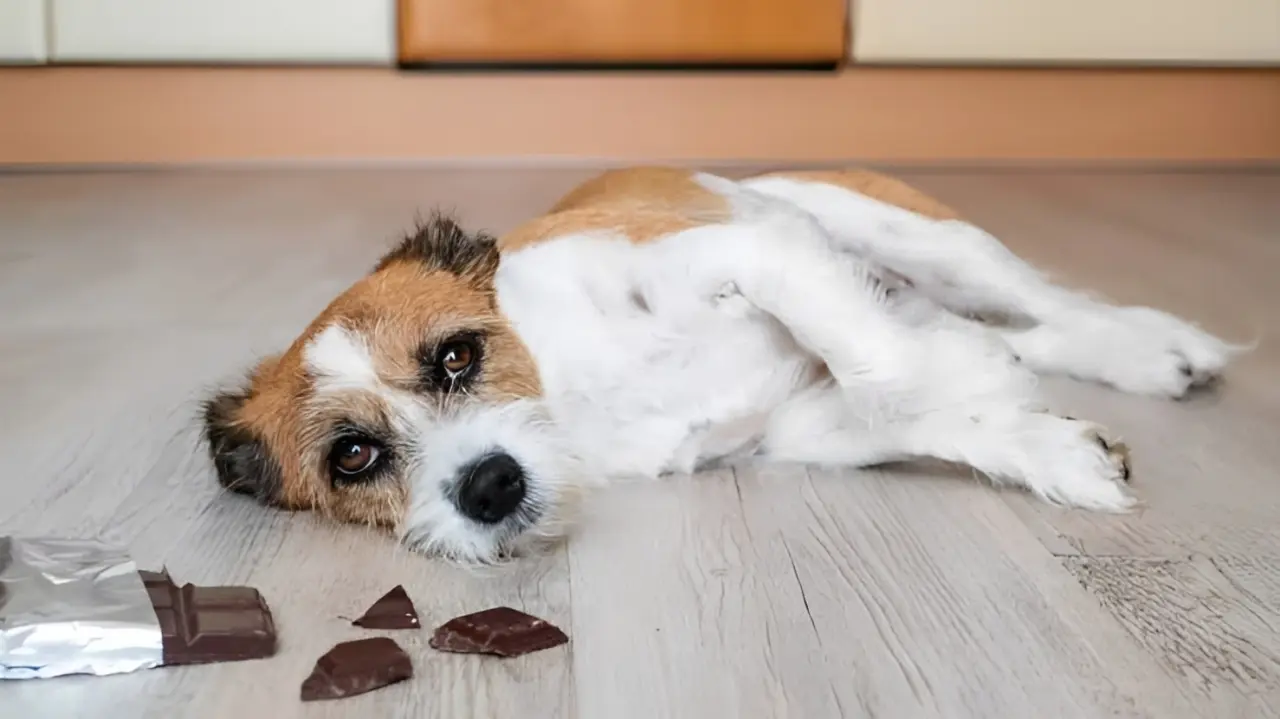 Dog showing signs of chocolate toxicity requiring clinical assessment