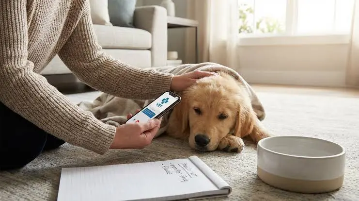 Puppy showing signs of vomiting requiring clinical assessment
