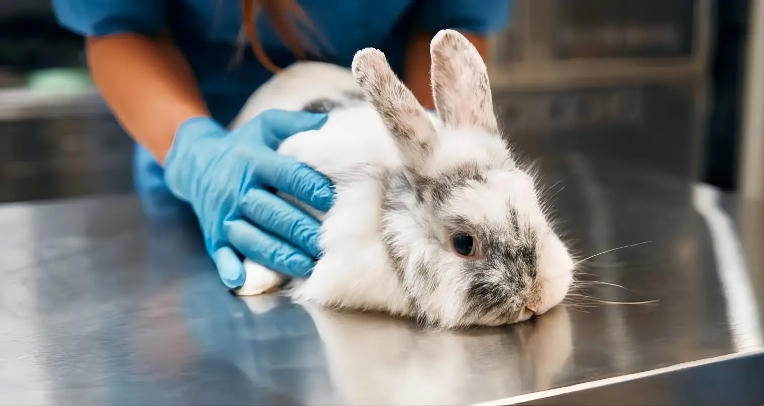 Rabbit at risk of flystrike showing wet bottom, soiled fur, and signs of poor grooming